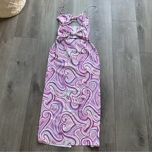 Ronny Kobo Kosta Purple Abstrac Swirl Cut Out Midi Sun Dress Size Small NEW